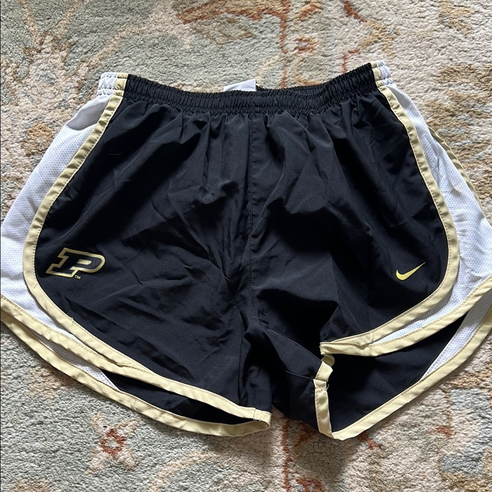 Nike Black and White Athletic Shorts with Curved Hem
